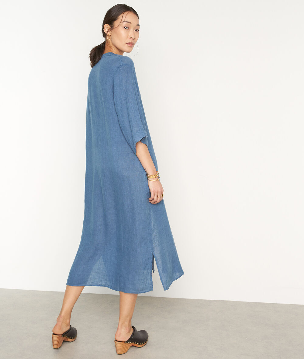 Hajar blue linen long buttoned dress PhotoZ | 1-2-3