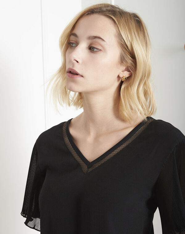 Victor black lace pleated blouse black.