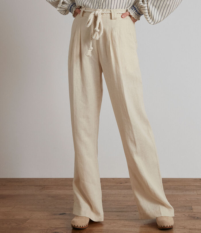Louise wide-leg trousers in sand eco-responsible linen PhotoZ | 1-2-3