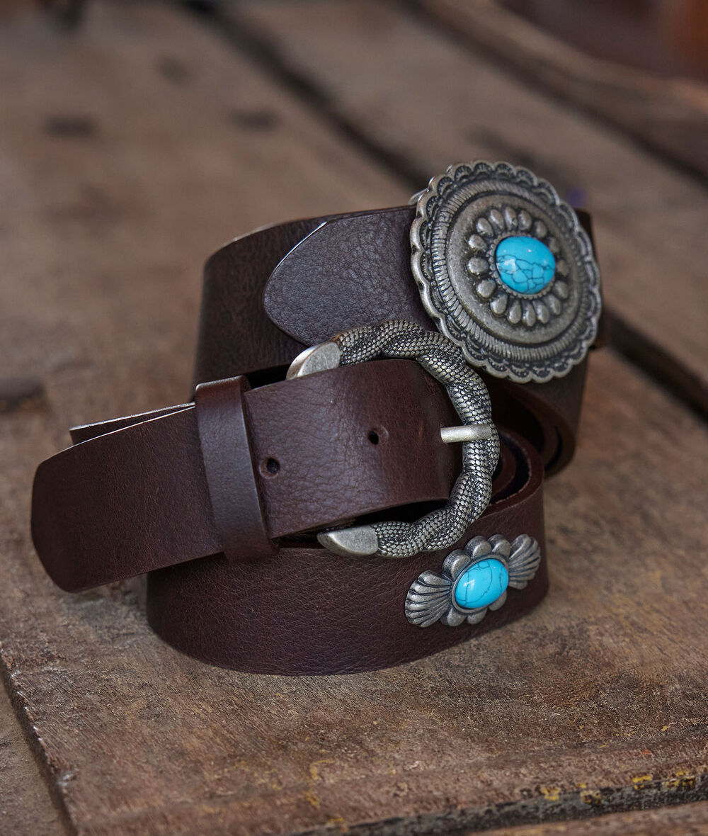 Dilie brown leather belt with turquoise stones PhotoZ | 1-2-3