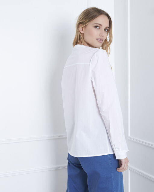 Vahina ecru blouse with embroidered bib ecru.