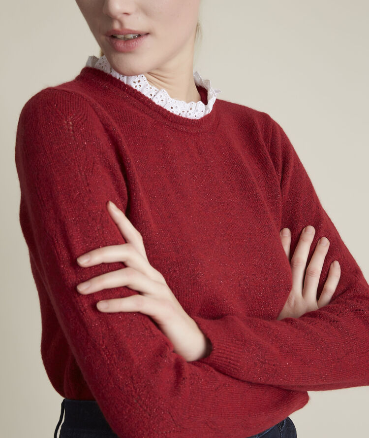 Froufrou patterned collar lurex pullover lipstick.