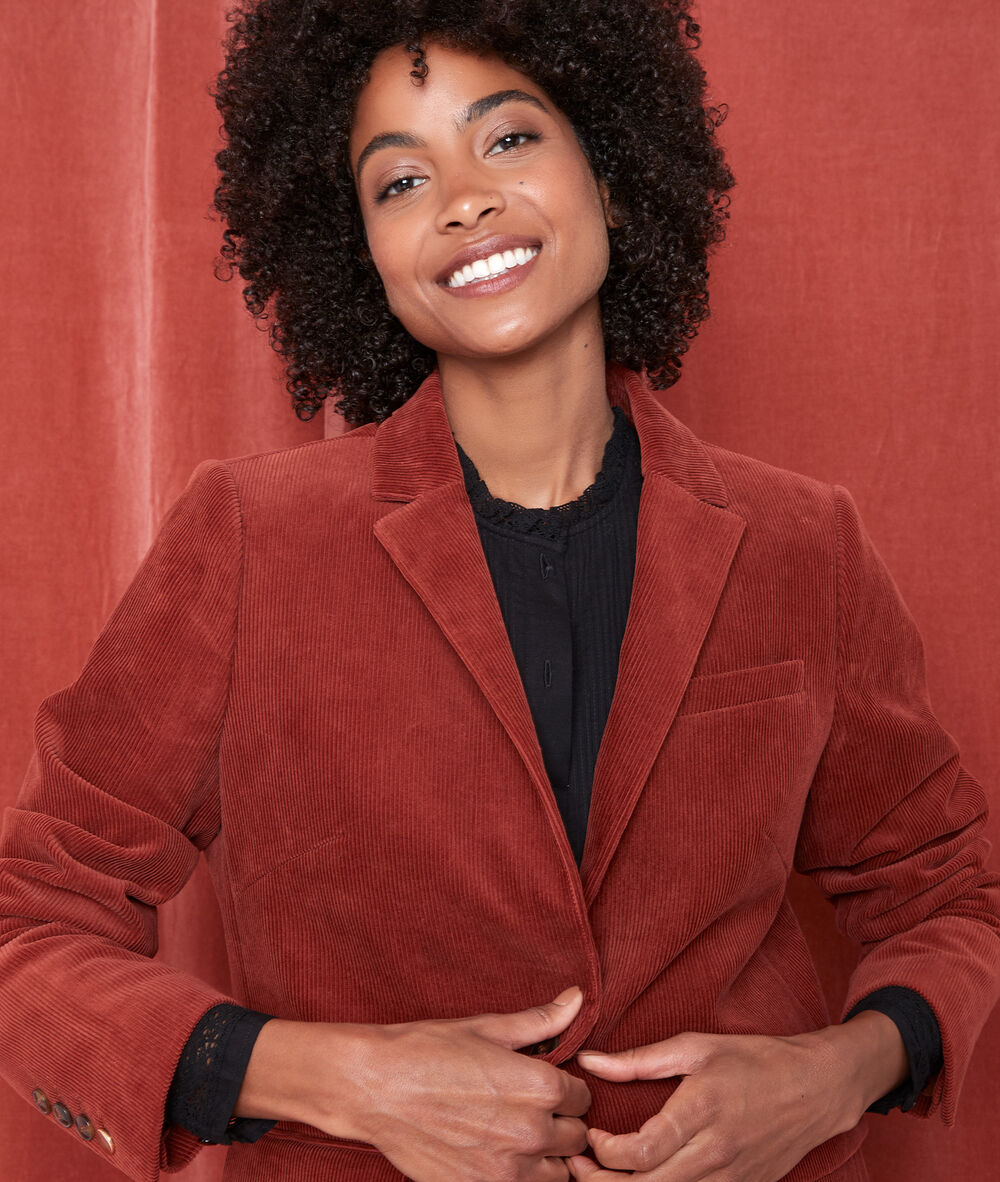 Tamima long velvet jacket cannelle.
