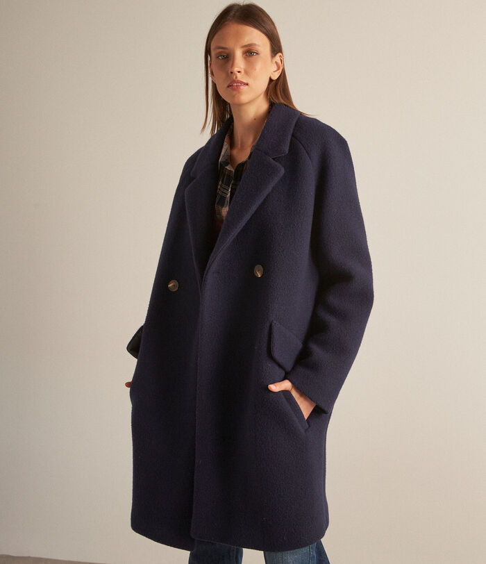 Marlon navy recycled wool mid-length coat
