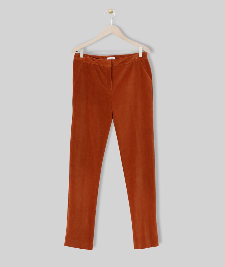 Ethan mahogany straight velvet trousers caramel.