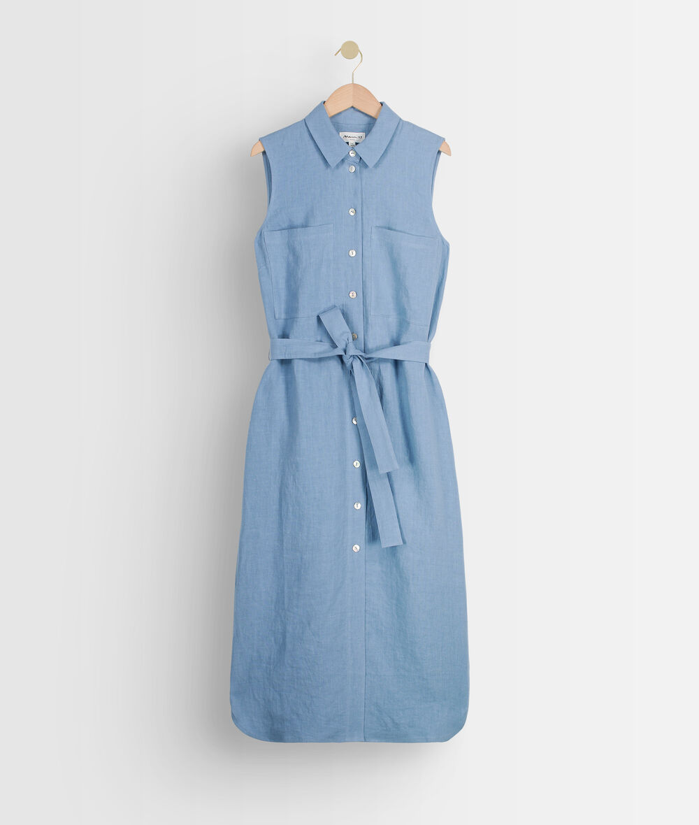 Cyrielle sleeveless shirt dress in sky blue certified linen PhotoZ | 1-2-3