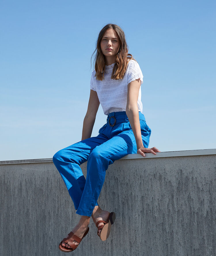 Ilea belted linen trousers blackcurrant.