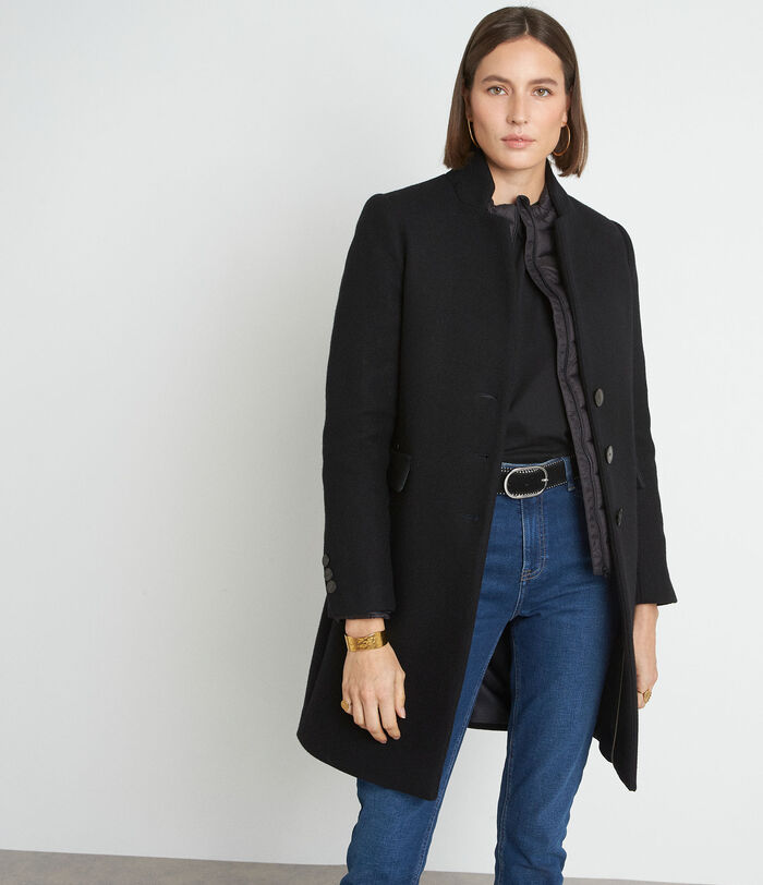 LUCAS black straight-cut wool coat