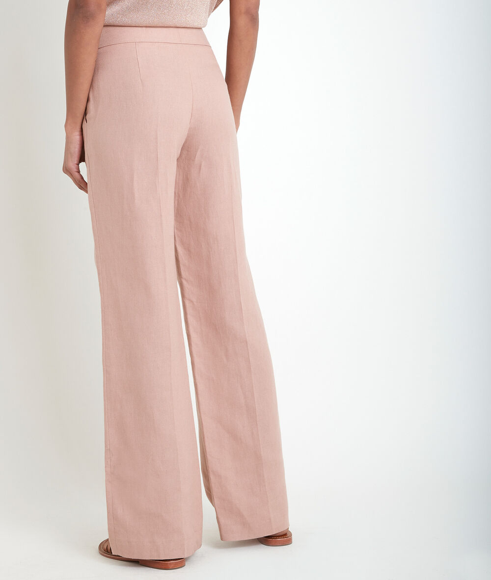 Galaxy pink wide-leg cotton and linen trousers blush.