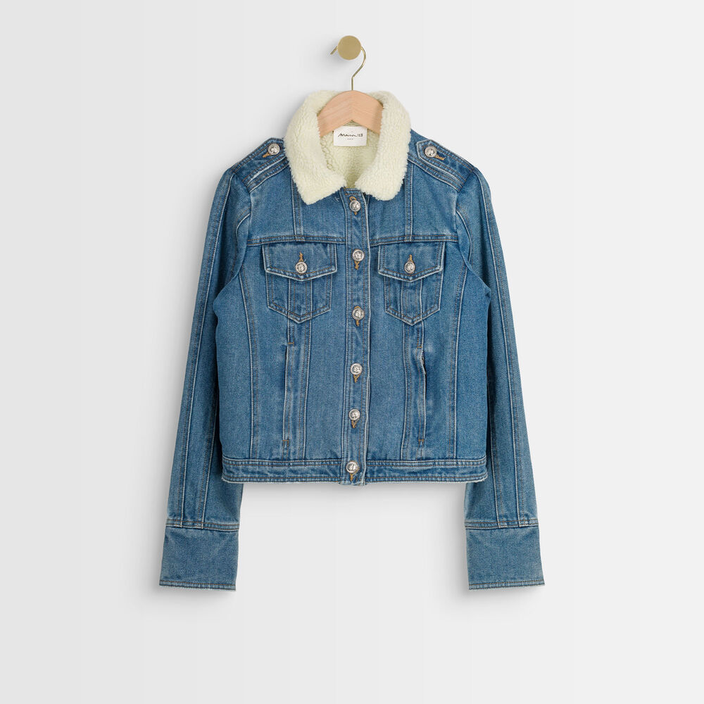Panache denim and faux fur jacket stone used.