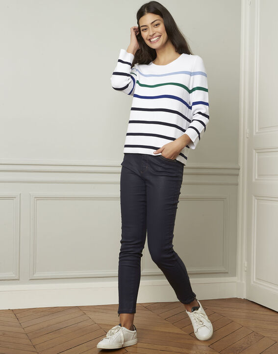 Nacadamia white viscose blend pullover with coloured stripes | 1-2-3 Nacadamia white viscose blend pullover with coloured stripes PhotoZ | 1-2-3