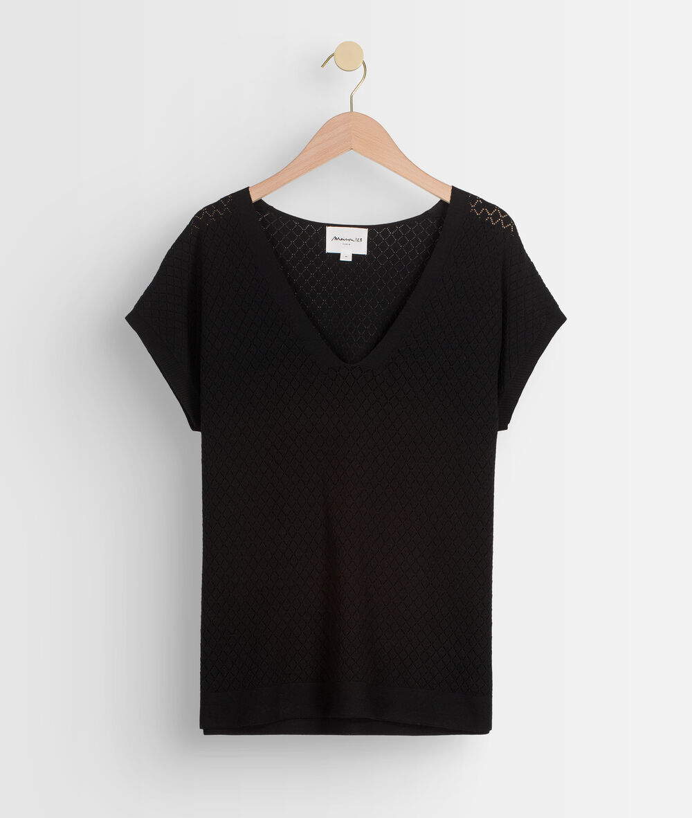 Aline black openwork ecovero® viscose pullover noir.