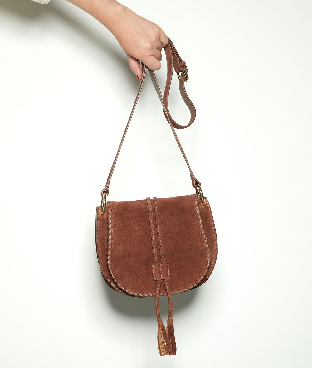 Daphne small chocolate suede leather messenger bag PhotoZ | 1-2-3