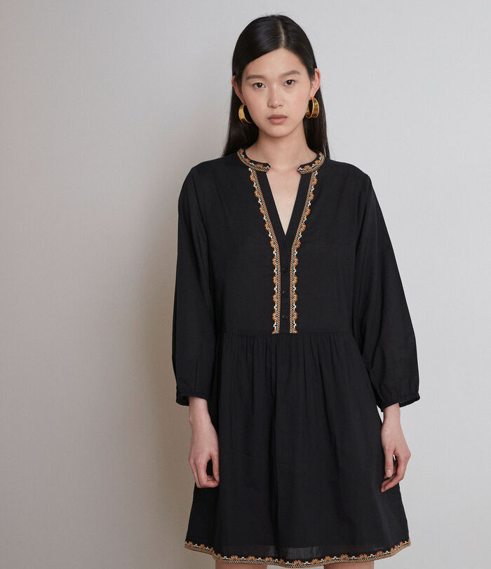 Georgina short black embroidered cotton dress PhotoZ | 1-2-3