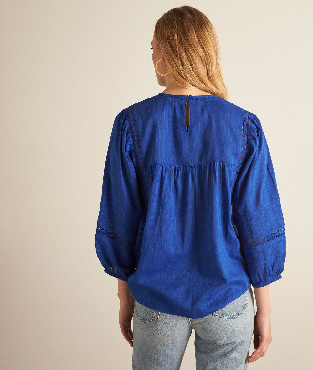 CANDICE royal blue romantic cotton blouse PhotoZ | 1-2-3