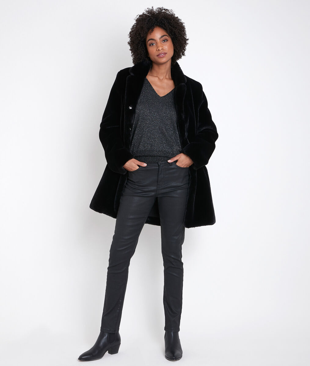 Olga black faux fur coat | 1-2-3 Olga black faux fur coat PhotoZ | 1-2-3