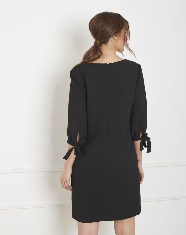 Loumia black crepe dress with bow sleeves black.