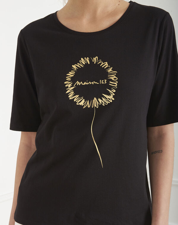 Tee-shirt noir motif floral palais black.