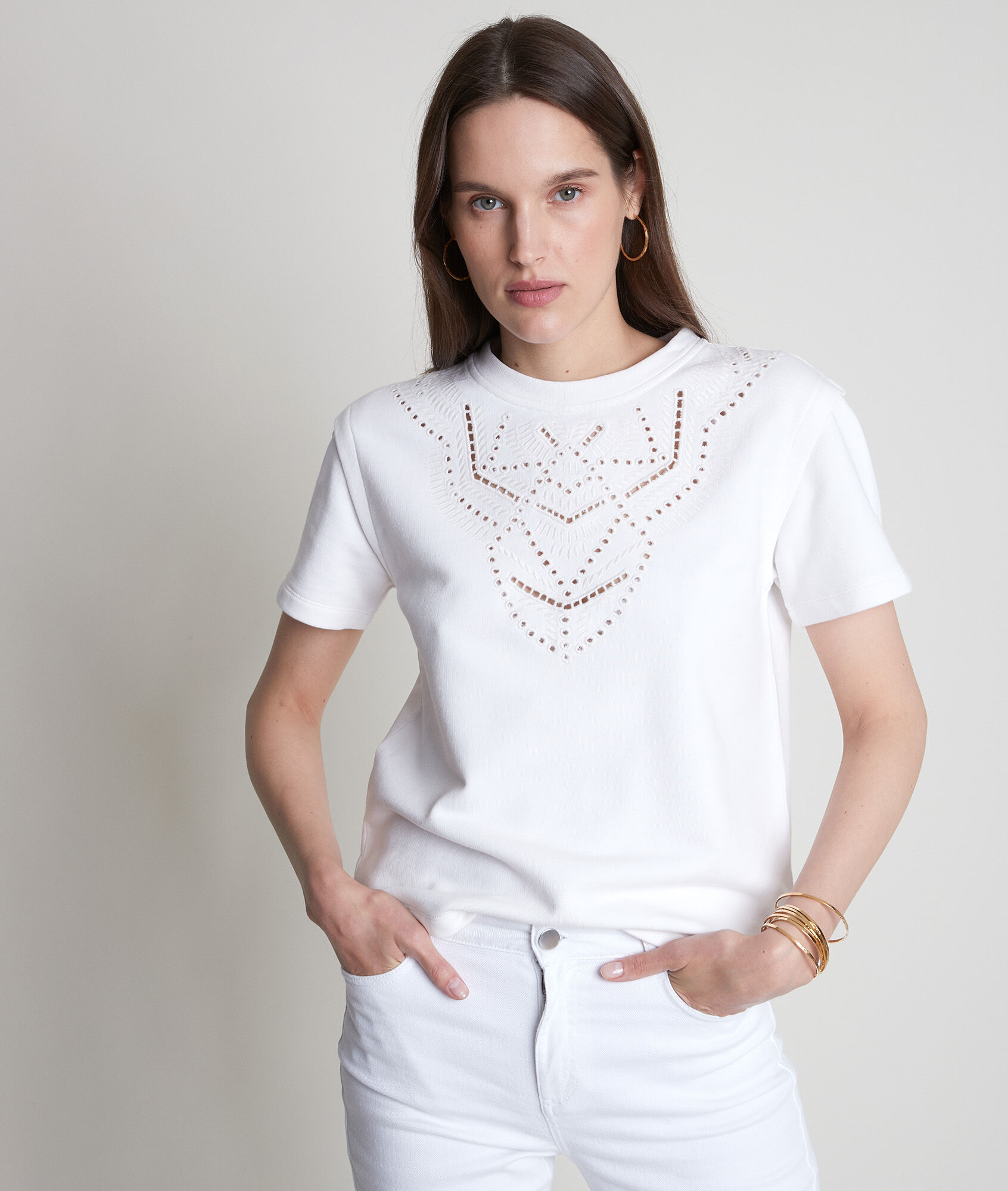 Elsa white thick cotton T-shirt with 