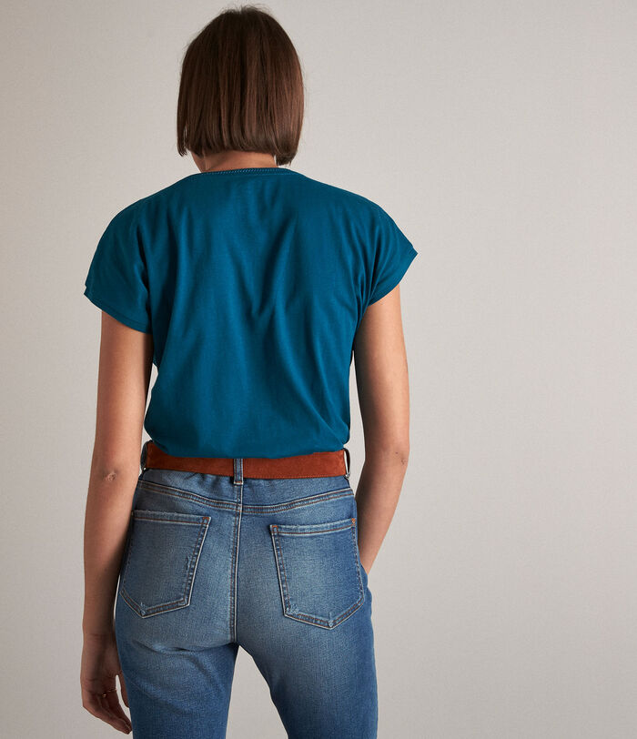 Myrtille teal organic-cotton embroidered T-shirt PhotoZ | 1-2-3
