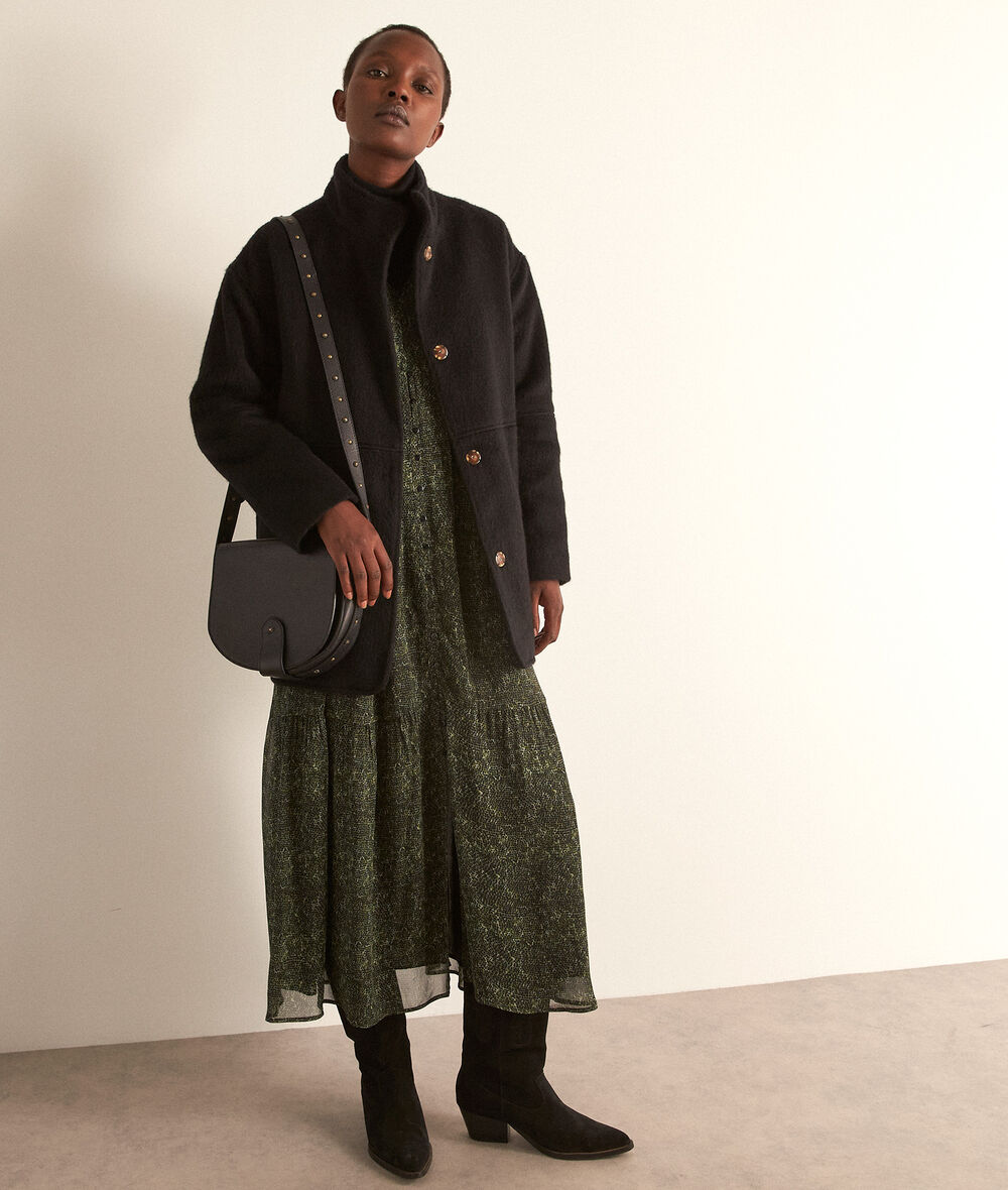 Lamia straight black wool and mohair coat PhotoZ | 1-2-3