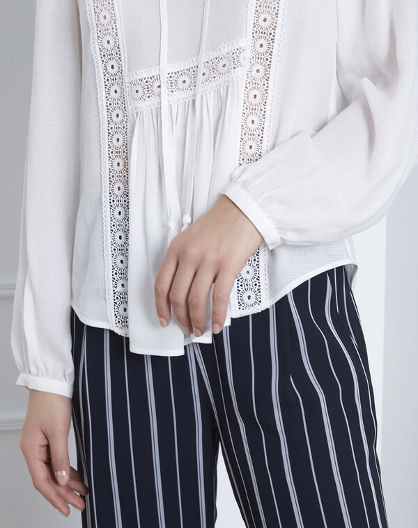 Viviana ecru lace blouse with striped detail ecru.
