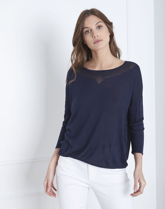 Avenir navy pullover with elegant neckline | 1-2-3 Avenir navy pullover with elegant neckline PhotoZ | 1-2-3