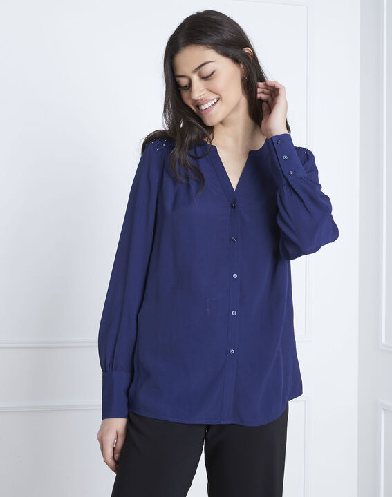 Valda navy fluid-cut blouse | 1-2-3 Valda navy fluid-cut blouse PhotoZ | 1-2-3