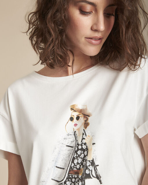 Caroline ecru screen-printed organic cotton t-shirt ecru.
