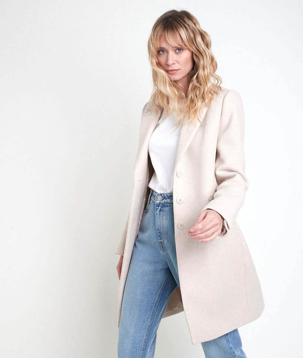 Plume straight cream wool coat creme.