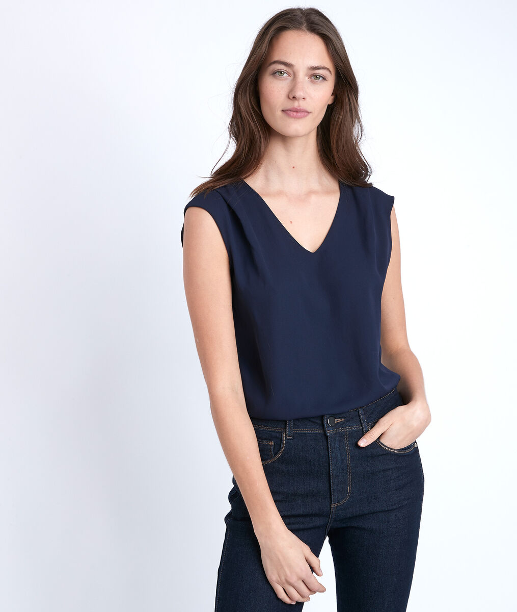 Neptune blue two-fabric blouse | 1-2-3 Neptune blue two-fabric blouse PhotoZ | 1-2-3
