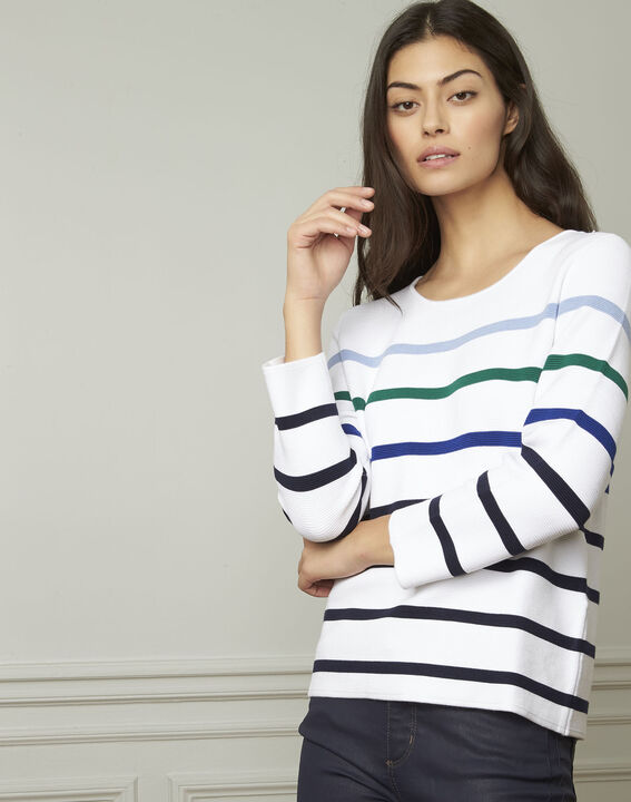 Nacadamia white viscose blend pullover with coloured stripes | 1-2-3 Nacadamia white viscose blend pullover with coloured stripes PhotoZ | 1-2-3