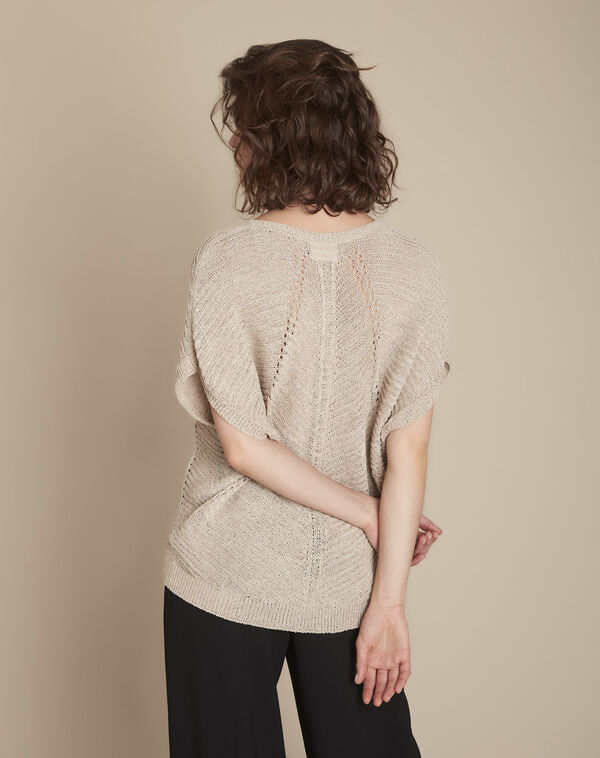 Aube cream lurex pullover with stitch details wheat.