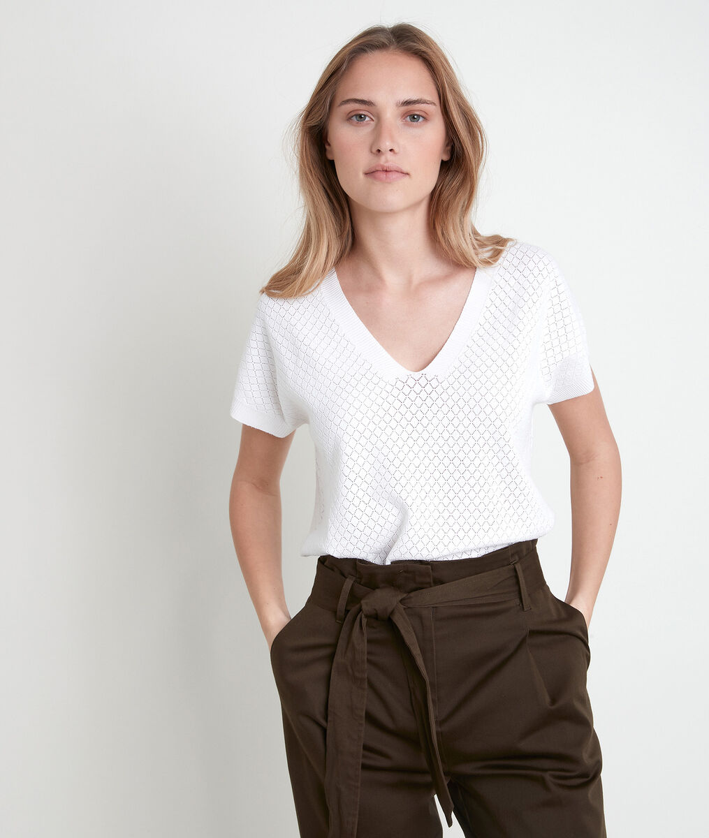 ALINE ecru openwork viscose Ecovero® jumper | 1-2-3 ALINE ecru openwork viscose Ecovero® jumper PhotoZ | 1-2-3