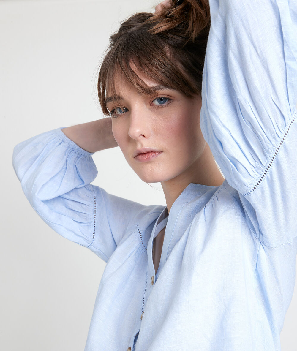 Tevi sky blue linen blouse ciel.