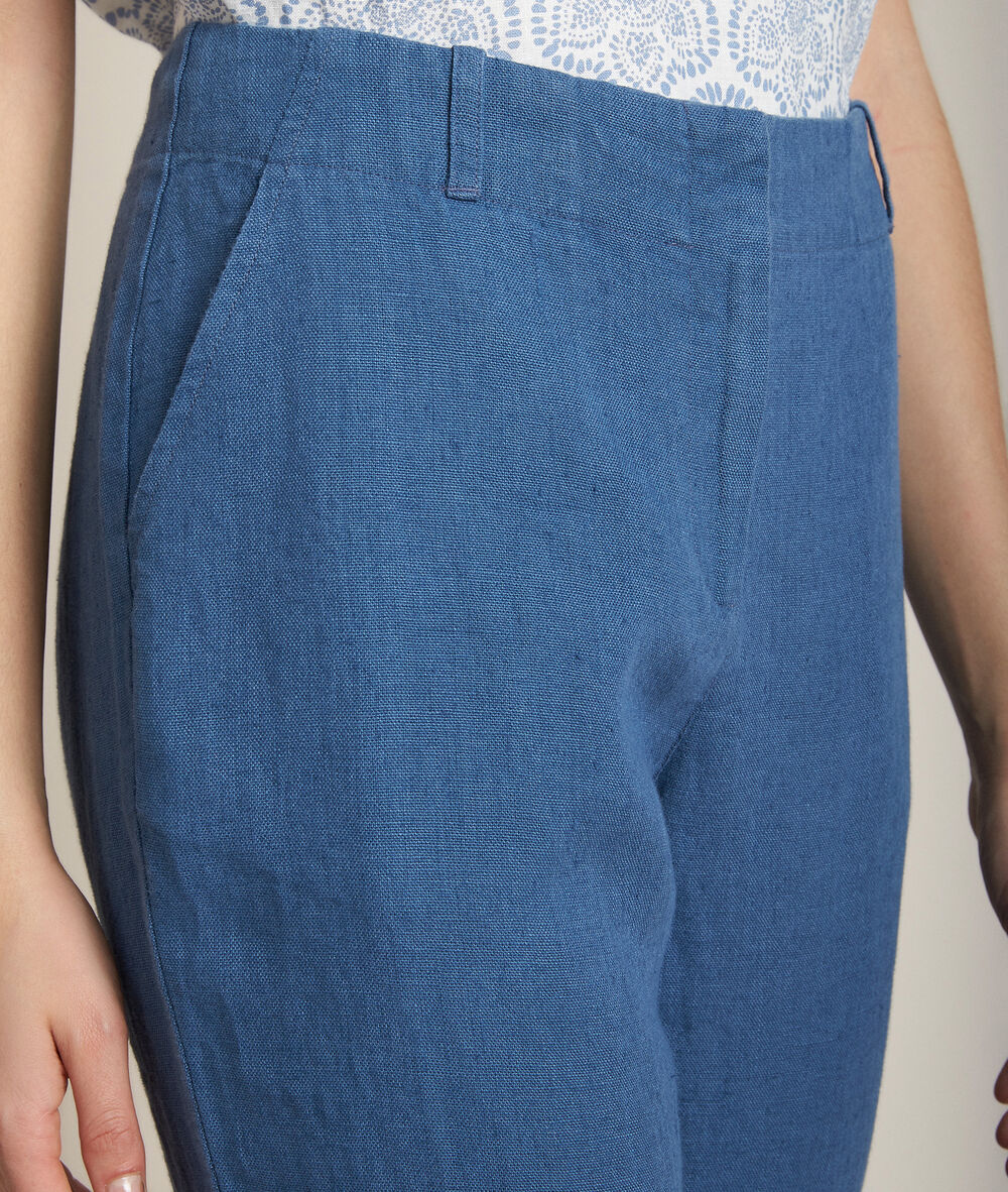 Ignacio indigo linen chinos light duck egg blue.