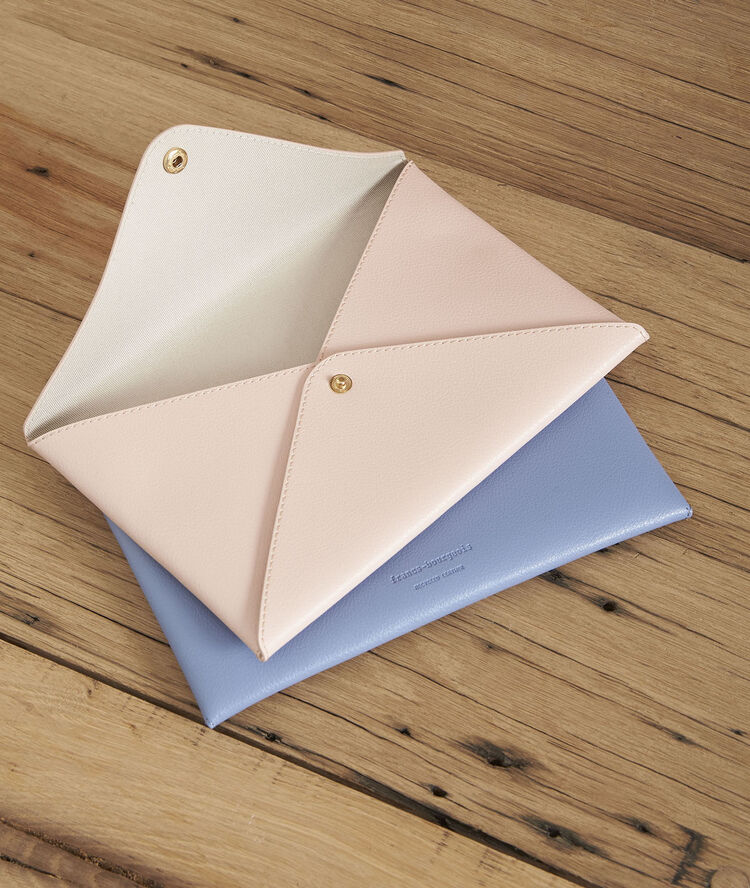 Shibuya pale pink recycled leather envelope clutch light pink.