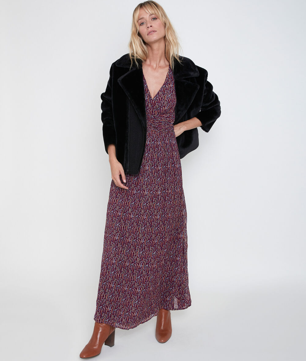 Claudine bis printed maxi dress grenat.