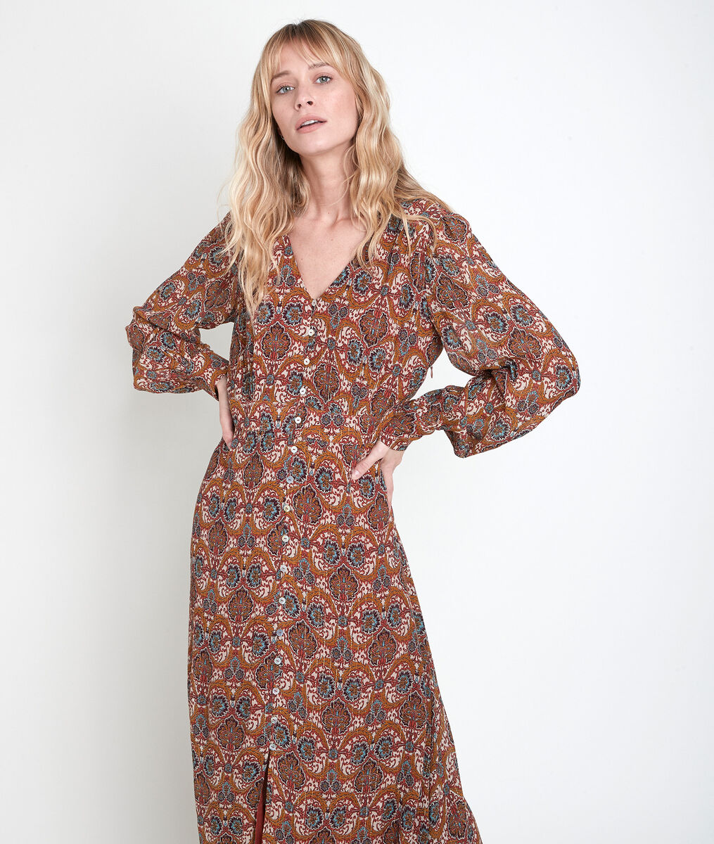 CARMEL camel-coloured maxi printed dress | 1-2-3 CARMEL camel-coloured maxi printed dress PhotoZ | 1-2-3