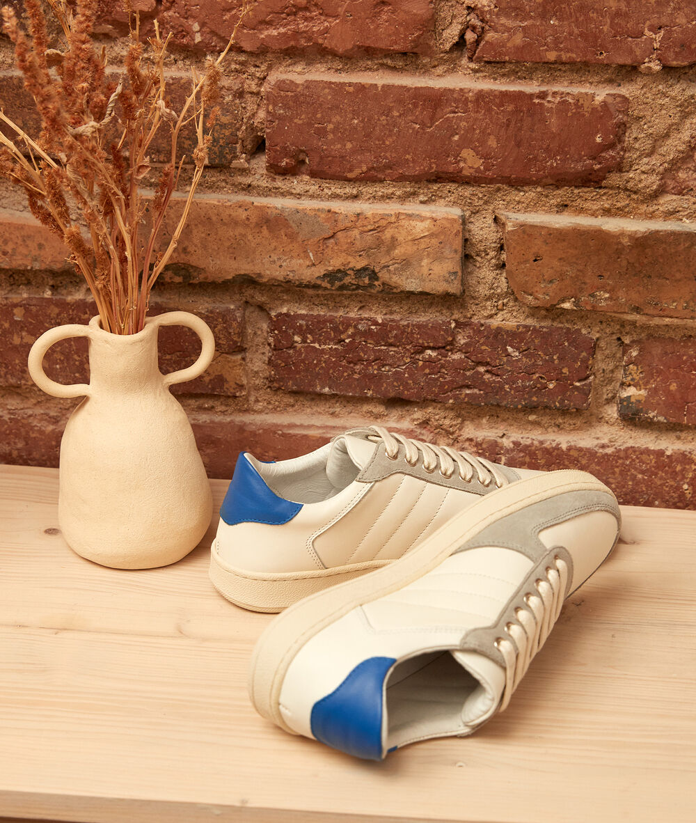 Vicky dual-material leather trainers blanc.