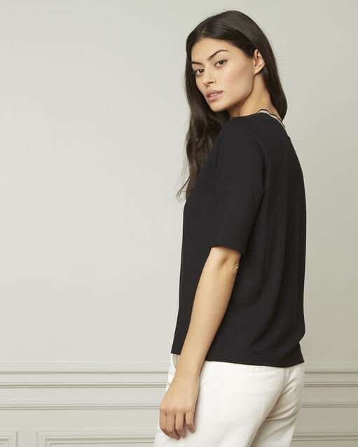 Pluie black lurex v-neckline t-shirt black.
