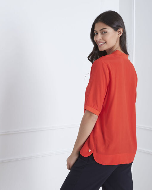 Virginie red v-neck flowing blouse geranium.