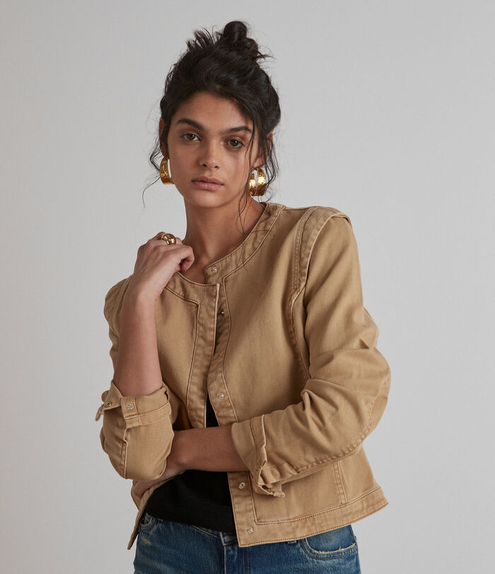 Dalila beige cropped cotton jacket PhotoZ | 1-2-3