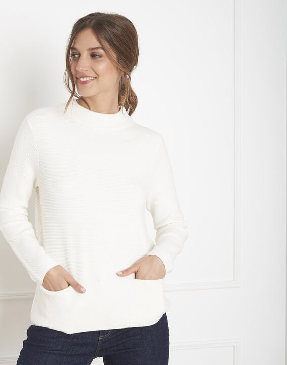 Belize ecru fine-knit funnel-neck pullover | 1-2-3 Belize ecru fine-knit funnel-neck pullover PhotoZ | 1-2-3