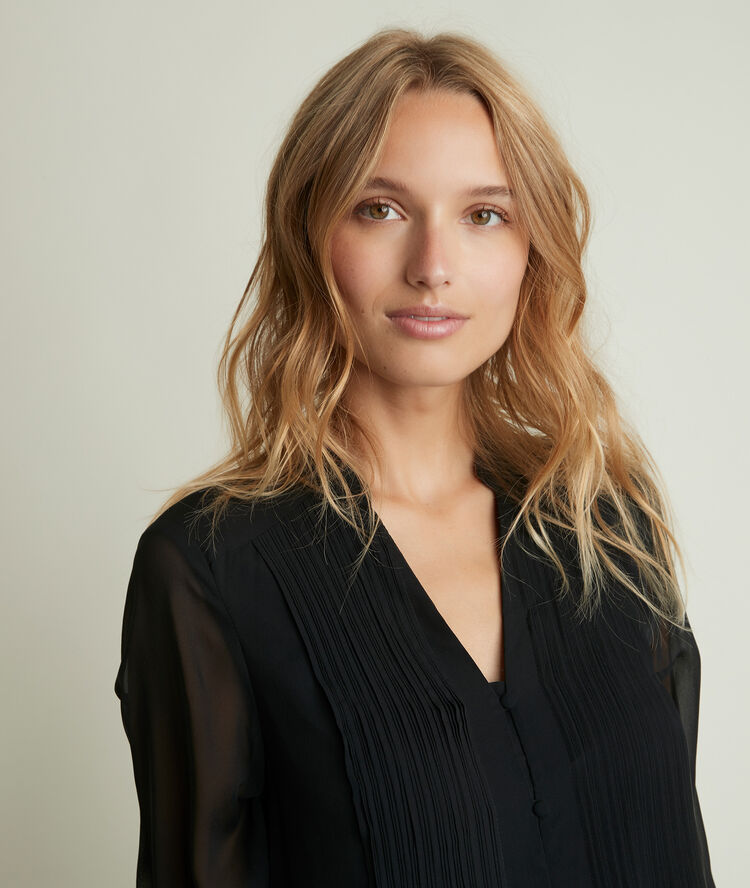 Coralie pleated silk dress black.