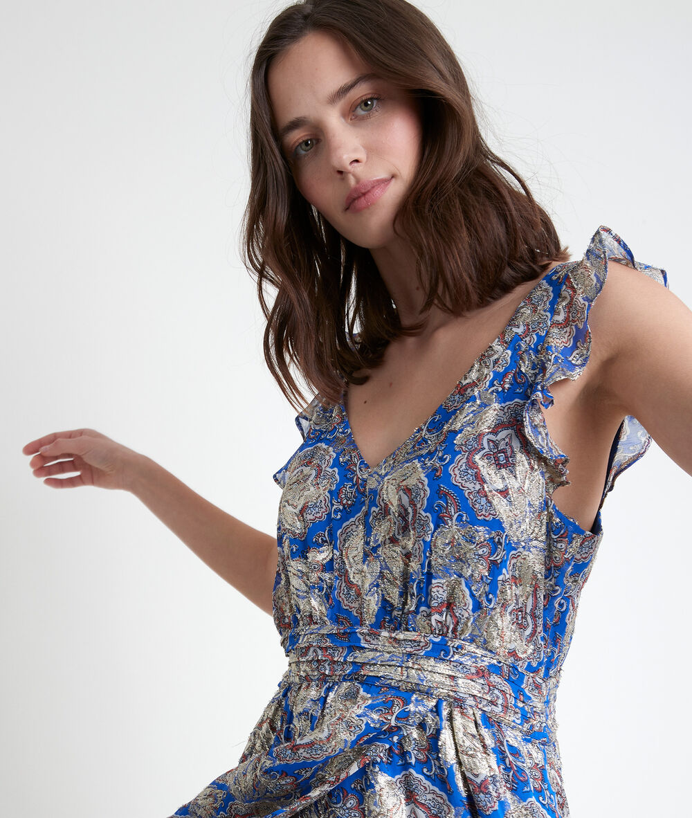 Marie printed lurex maxi dress myosotis.