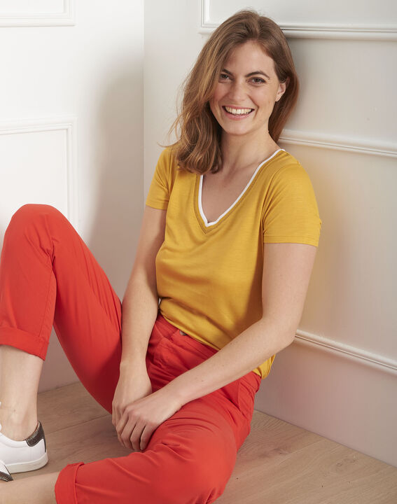 Passo yellow ribbed T-shirt | 1-2-3 Passo yellow ribbed T-shirt PhotoZ | 1-2-3