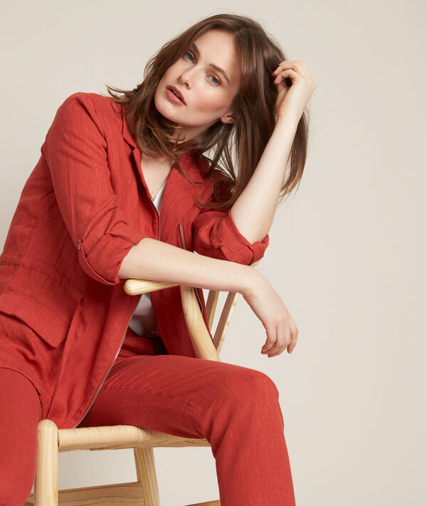 Lucie brick-red linen safari jacket | 1-2-3 Lucie brick-red linen safari jacket PhotoZ | 1-2-3