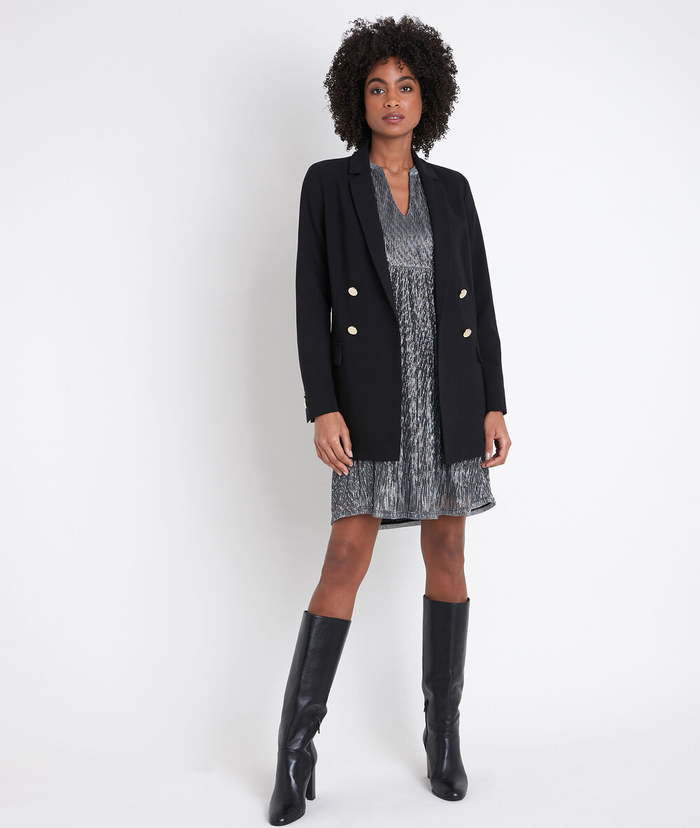 Cynthia straight-cut lam&eacute; dress chine moyen.