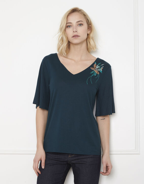 Pearl green embroidered flower T-shirt | 1-2-3 Pearl green embroidered flower T-shirt PhotoZ | 1-2-3